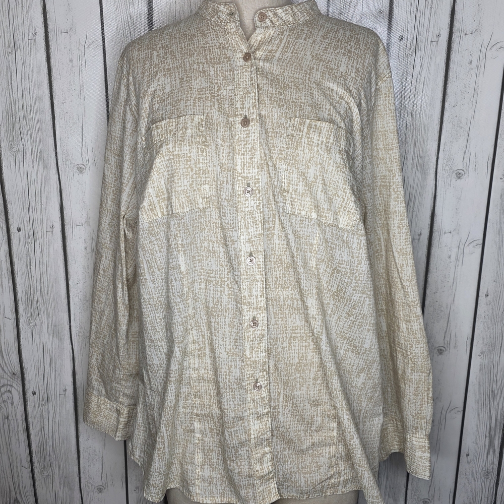 MICHAEL Michael Kors Tan White Abstract Print Roll Tab Button Down Shirt 16W